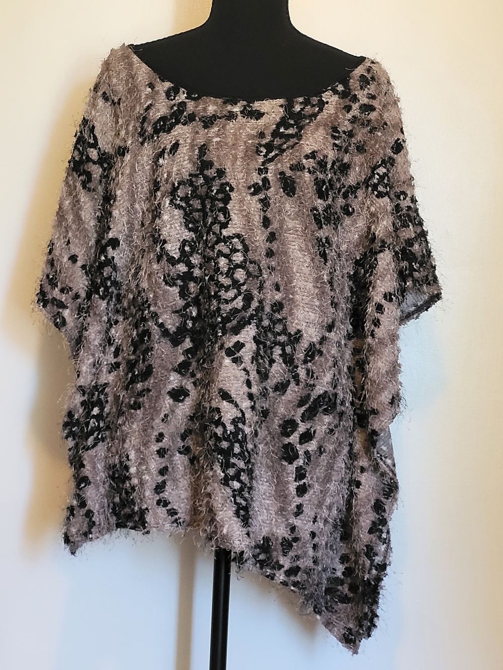 Harmony Taupe and Black Fuzzy Off-Shoulder Sweater